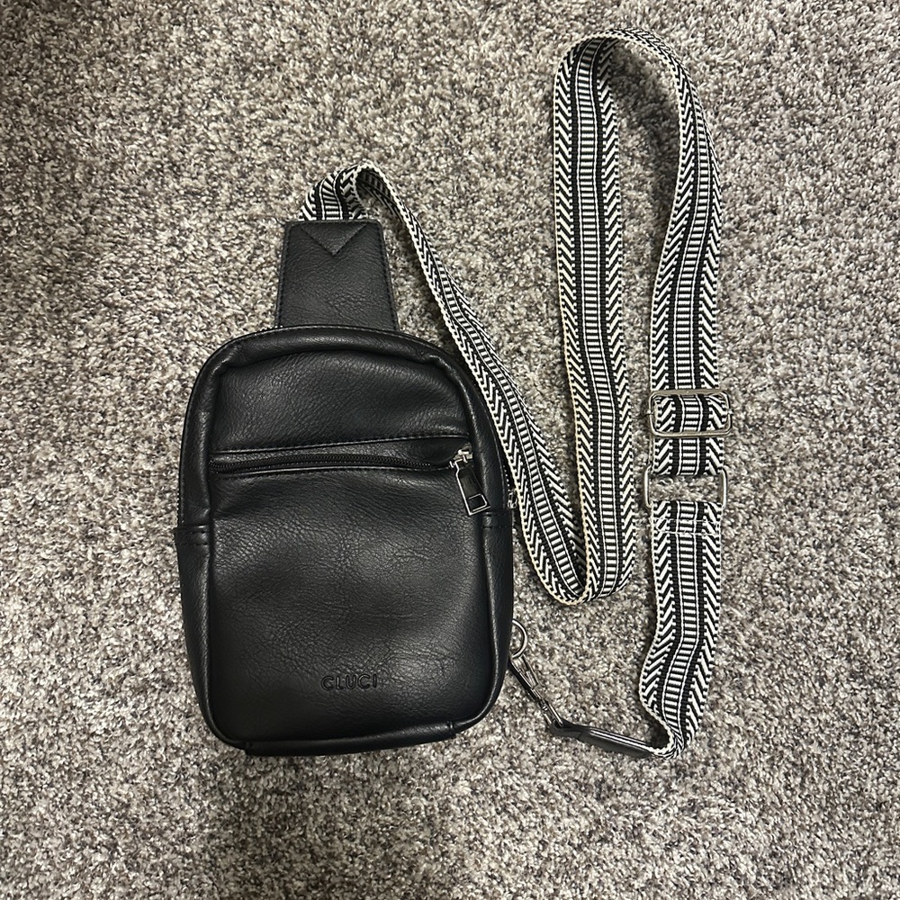 Black Faux Leather Crossbody Bag